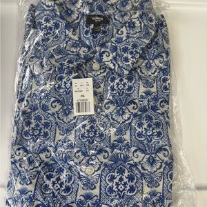 Express Blue and White Patterned Dress Shirt